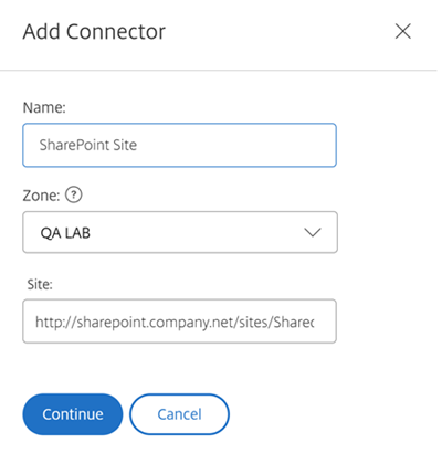 Add a connector sharepoint site