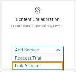 Add Service menu with Link Account selected