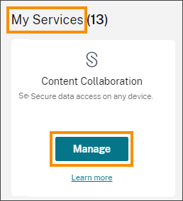 Service tile with Manage button highlighted