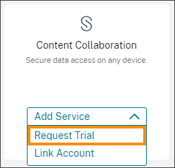 Add Service menu with Request Trial selected