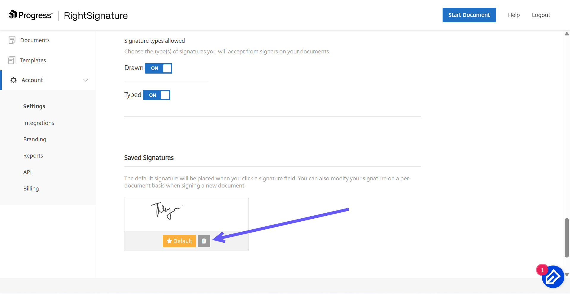 Saved signature