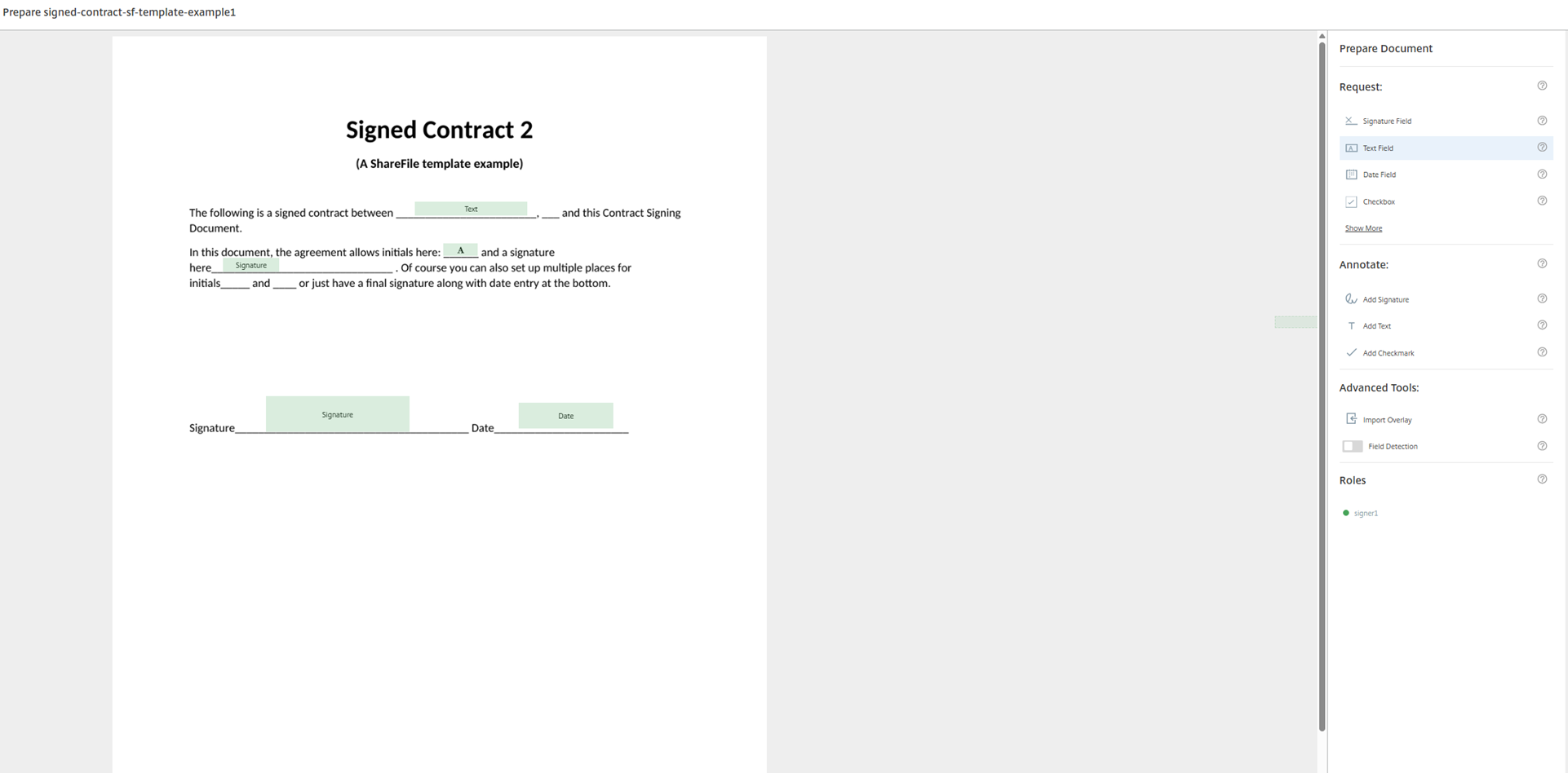 Set up fields for signing