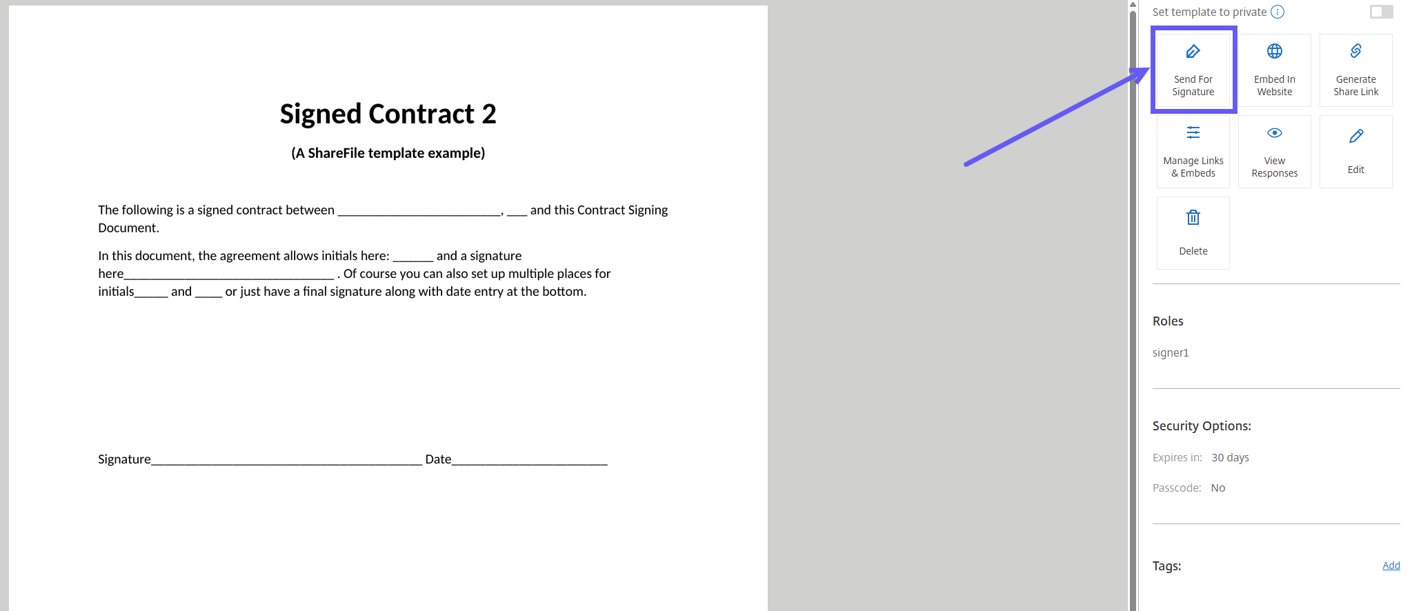 Set up fields for signing