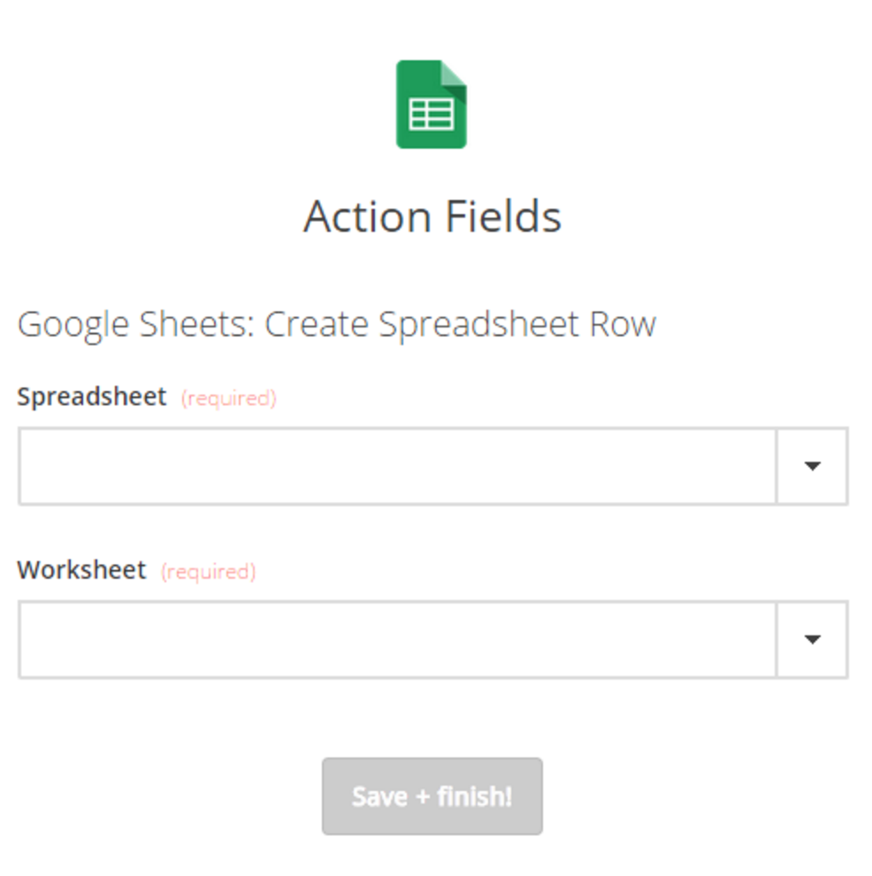 Google Sheets Action Fields