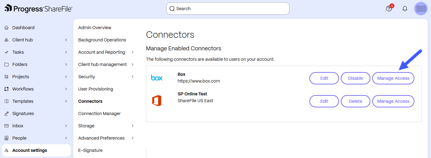 Connector manages access