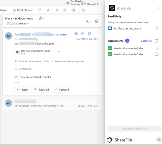 Outlook ribbon with ShareFile