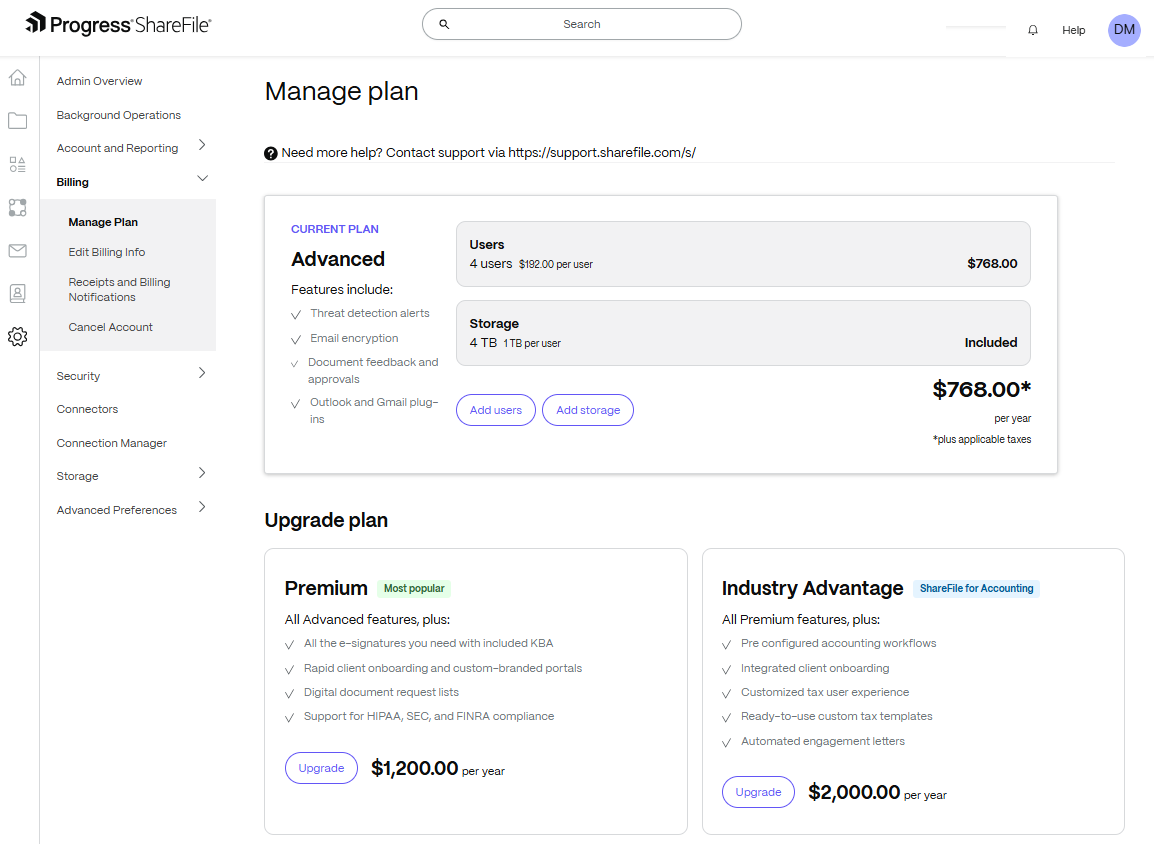 ShareFile Plan Upgrade 1
