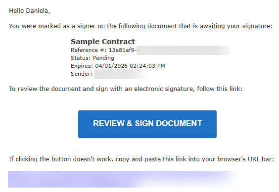 Original signature request email.