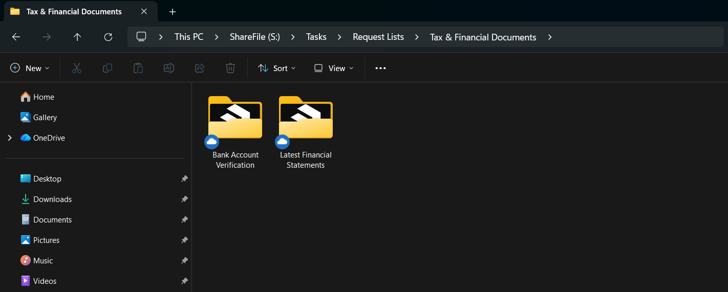 Folders associated with an independent Request list