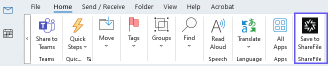Outlook ribbon with ShareFile