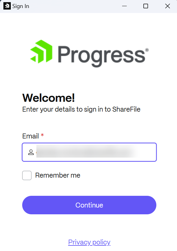 Share Files for Windows  log in screen