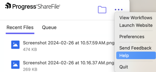 Log file in ShareFile for mac help screen
