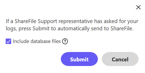 Log file in ShareFile for Windows screen
