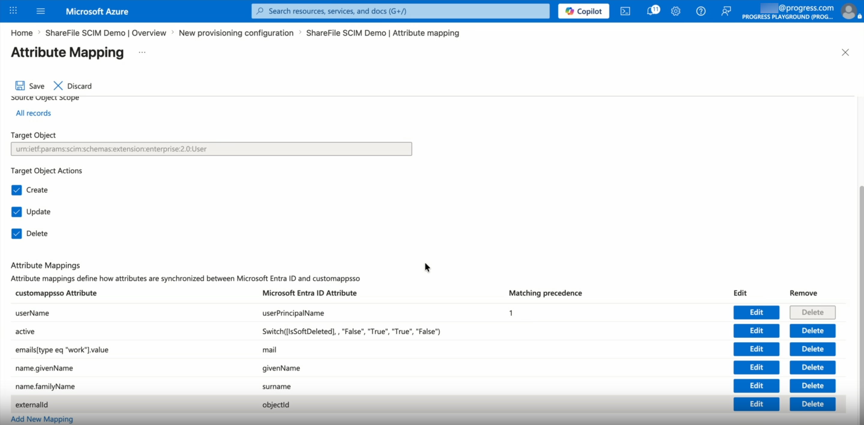 User attribute mappings