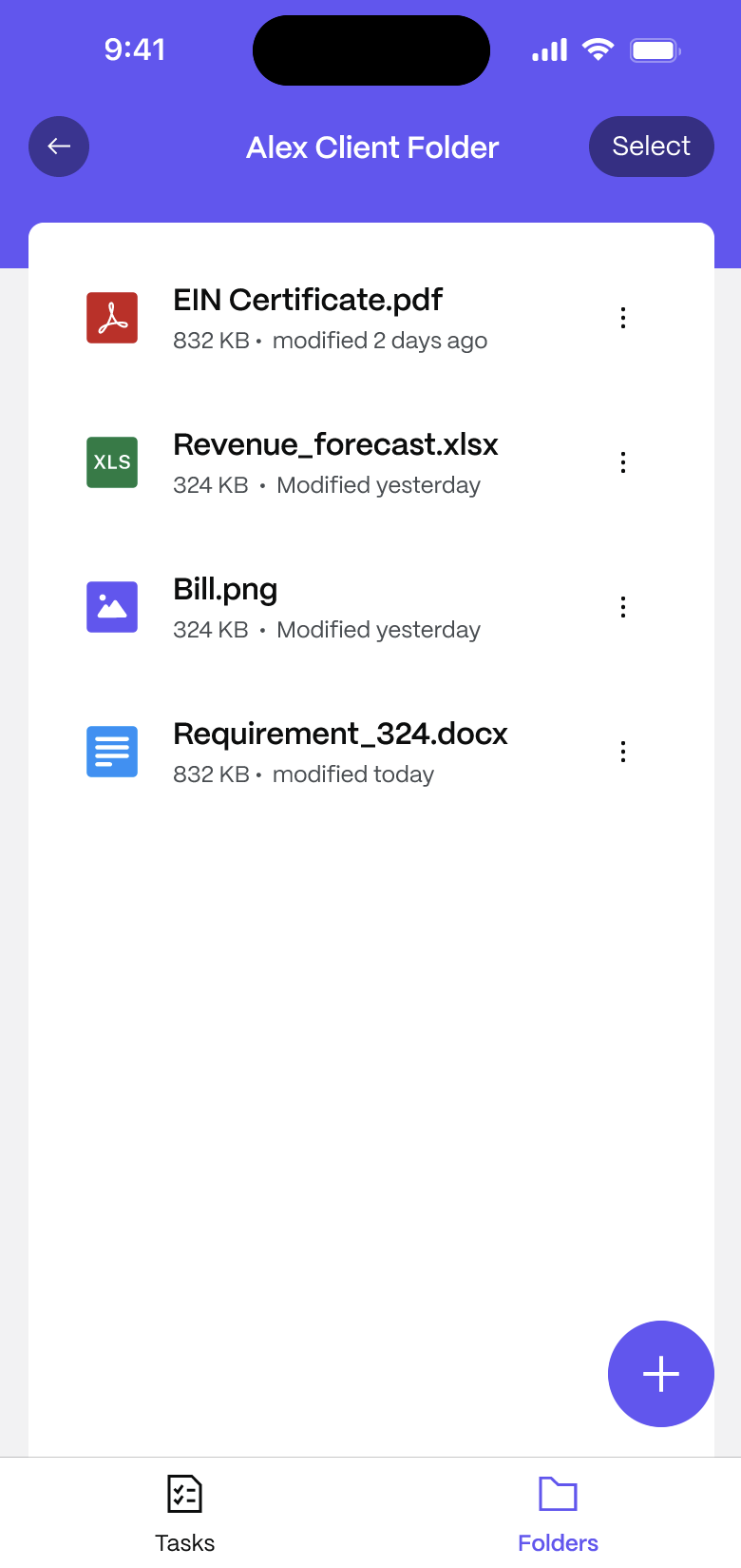 ShareFile for Clients – folder contents