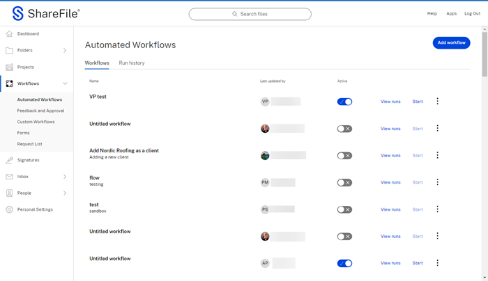 My workflow dashboard
