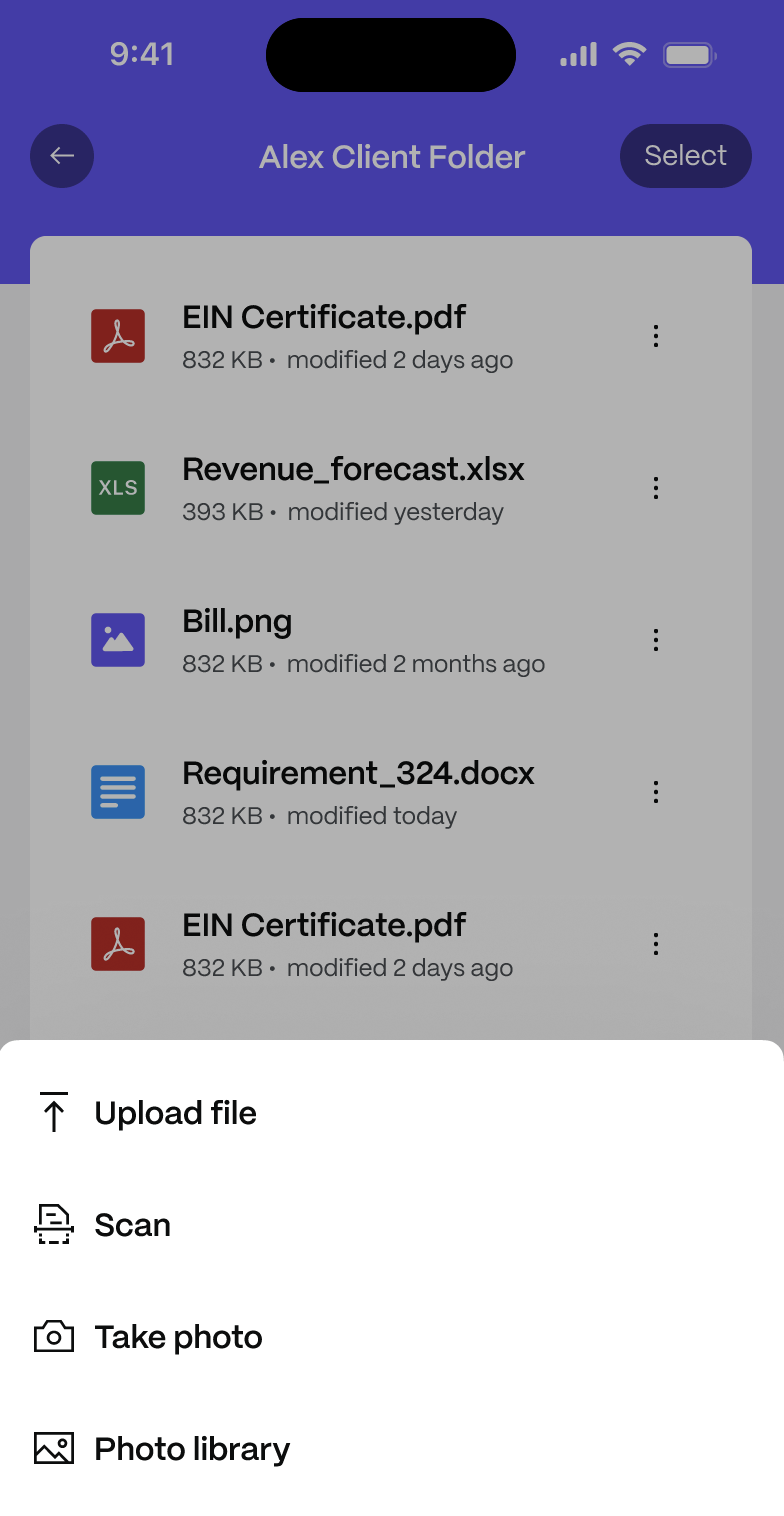 ShareFile for Clients – upload options