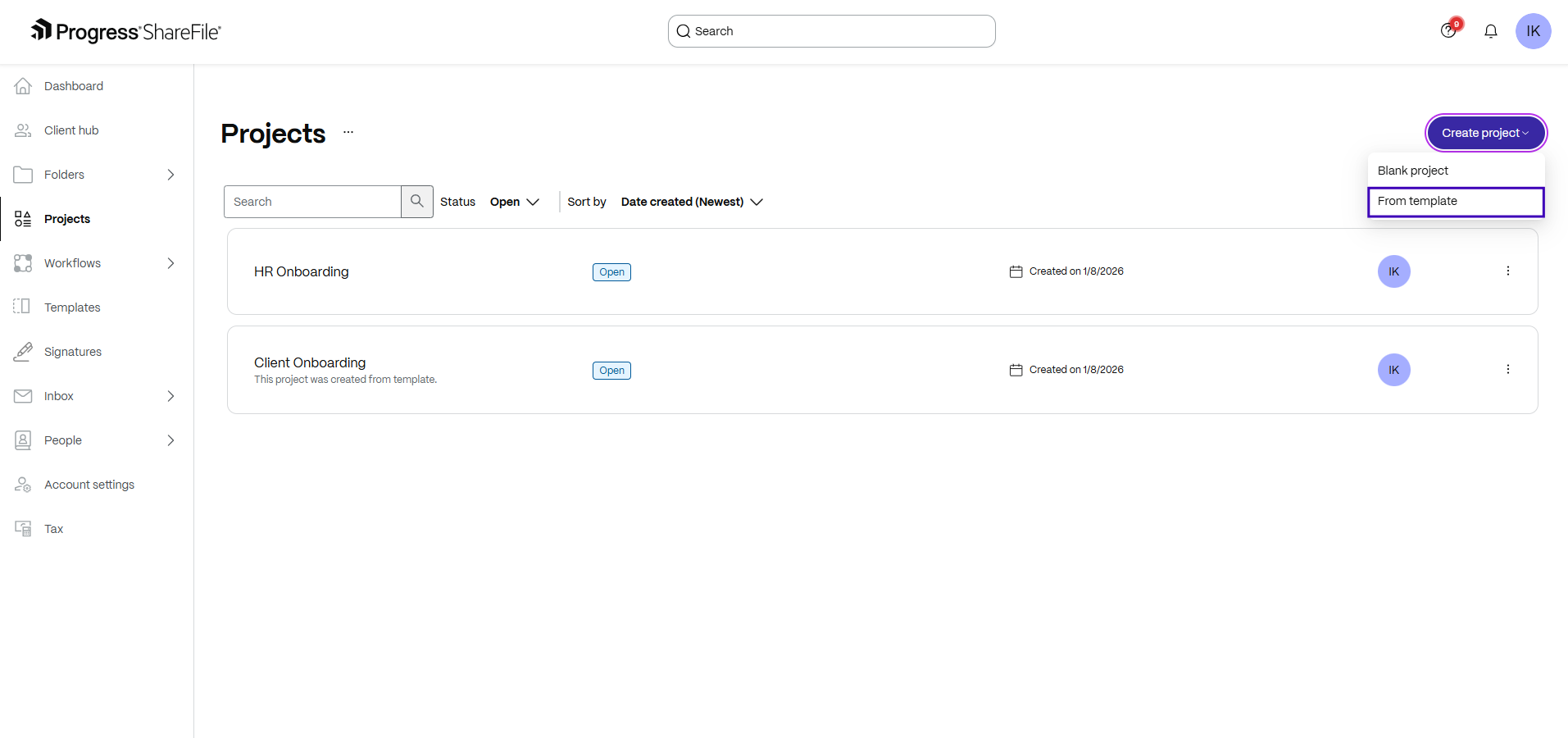 Create project from template