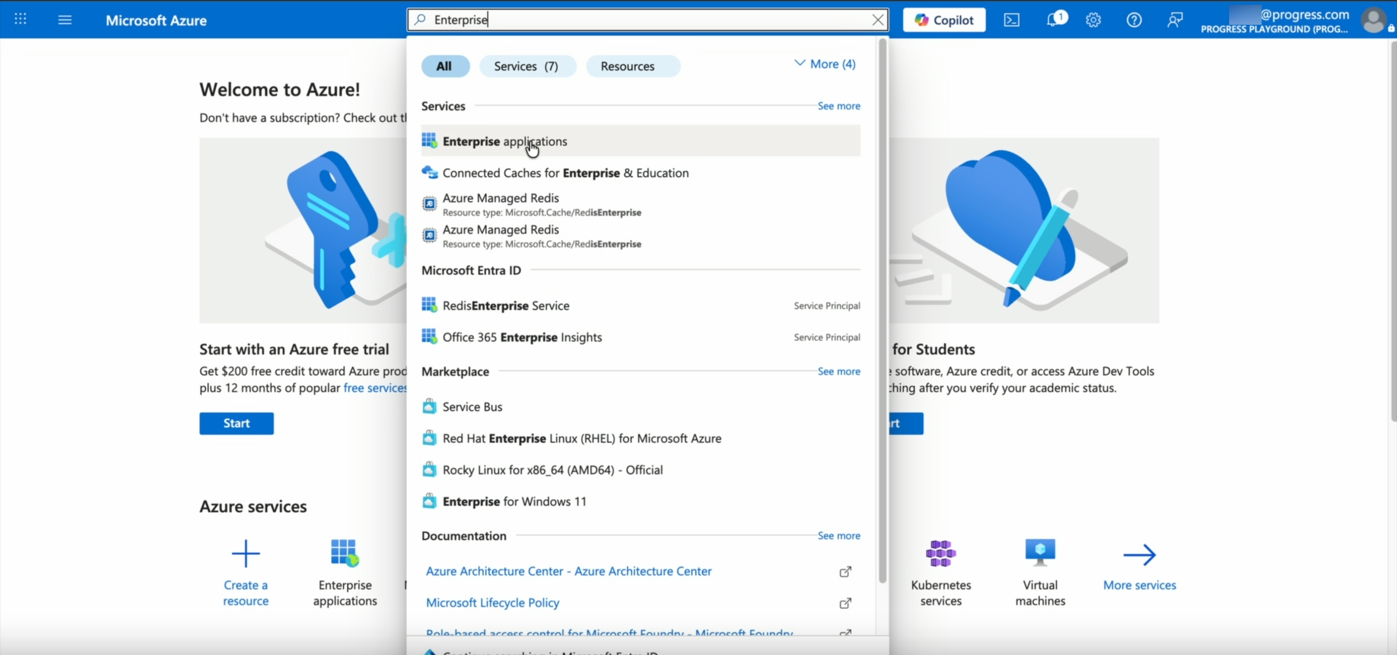 Search for Enterprise applications in the Azure portal