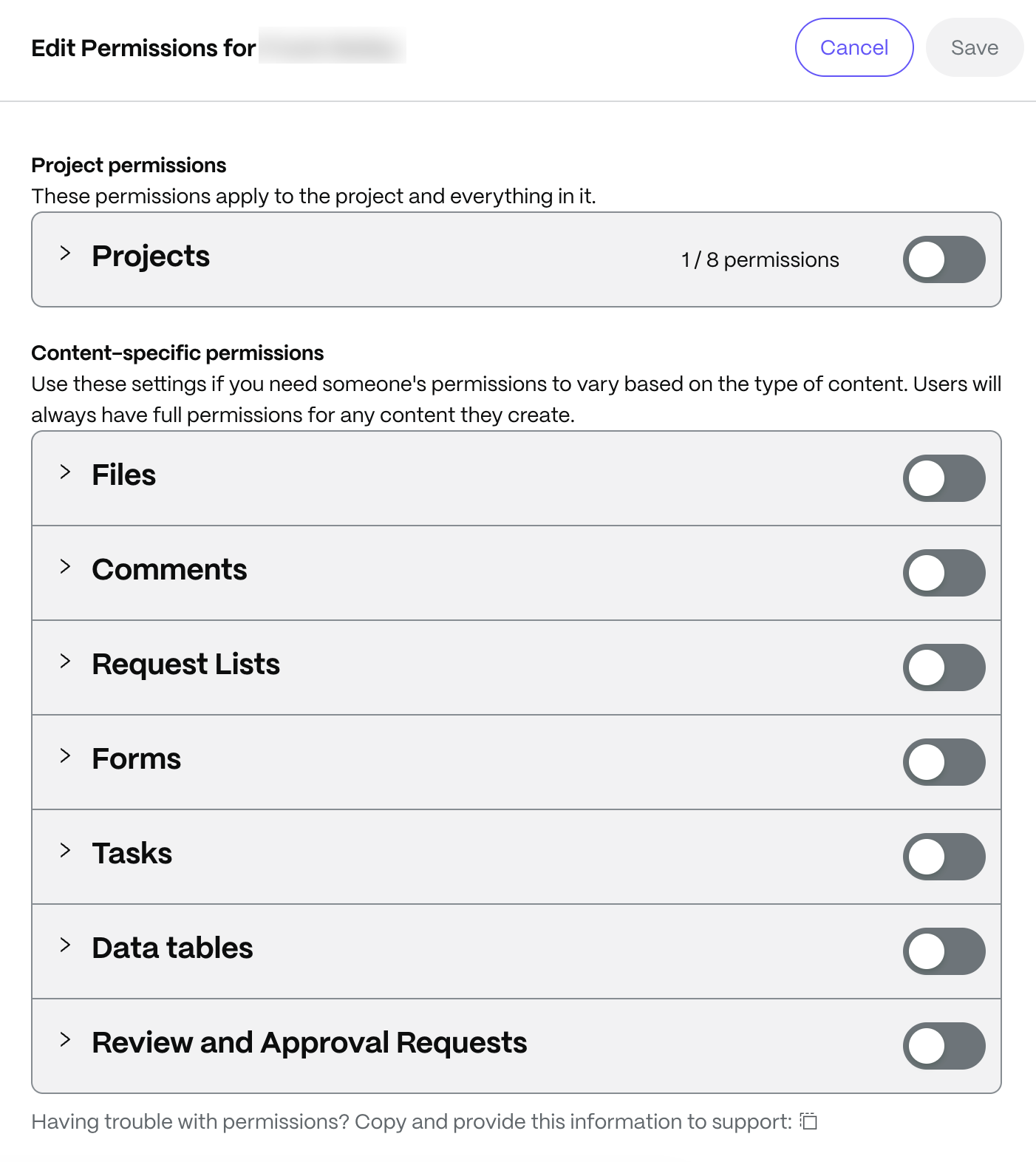Edit project permissions
