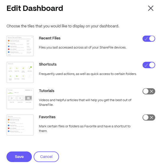 Editing dashboard tiles