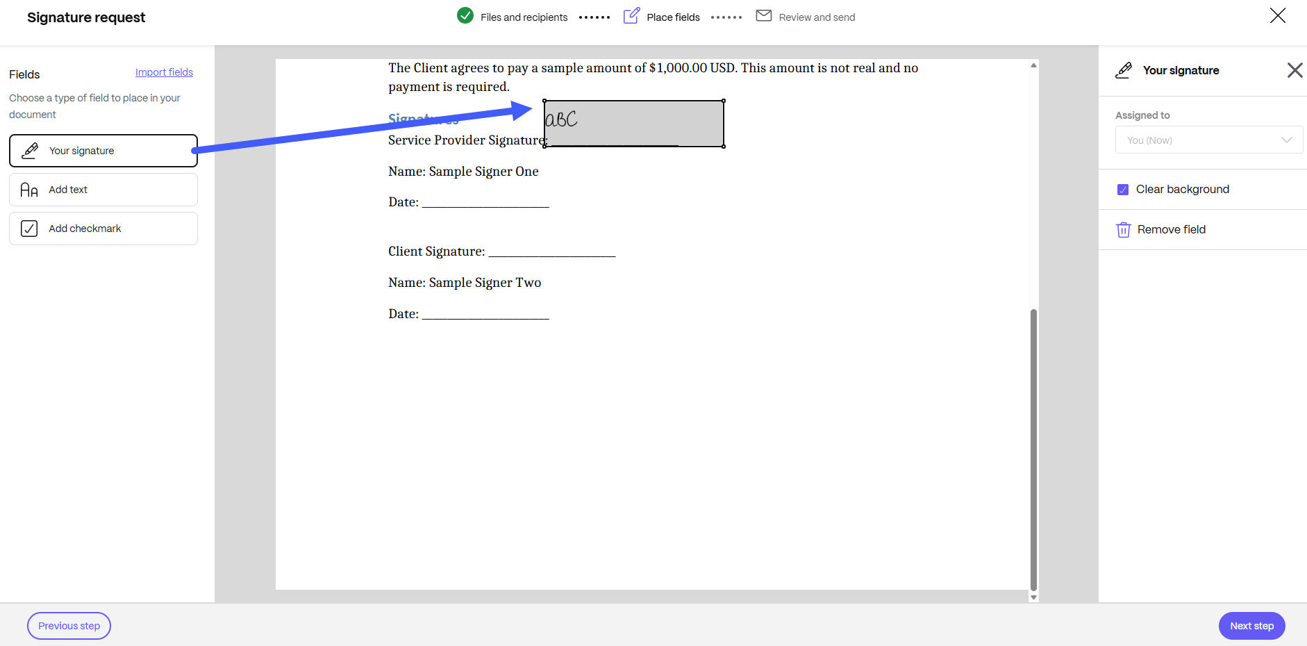 Sign document