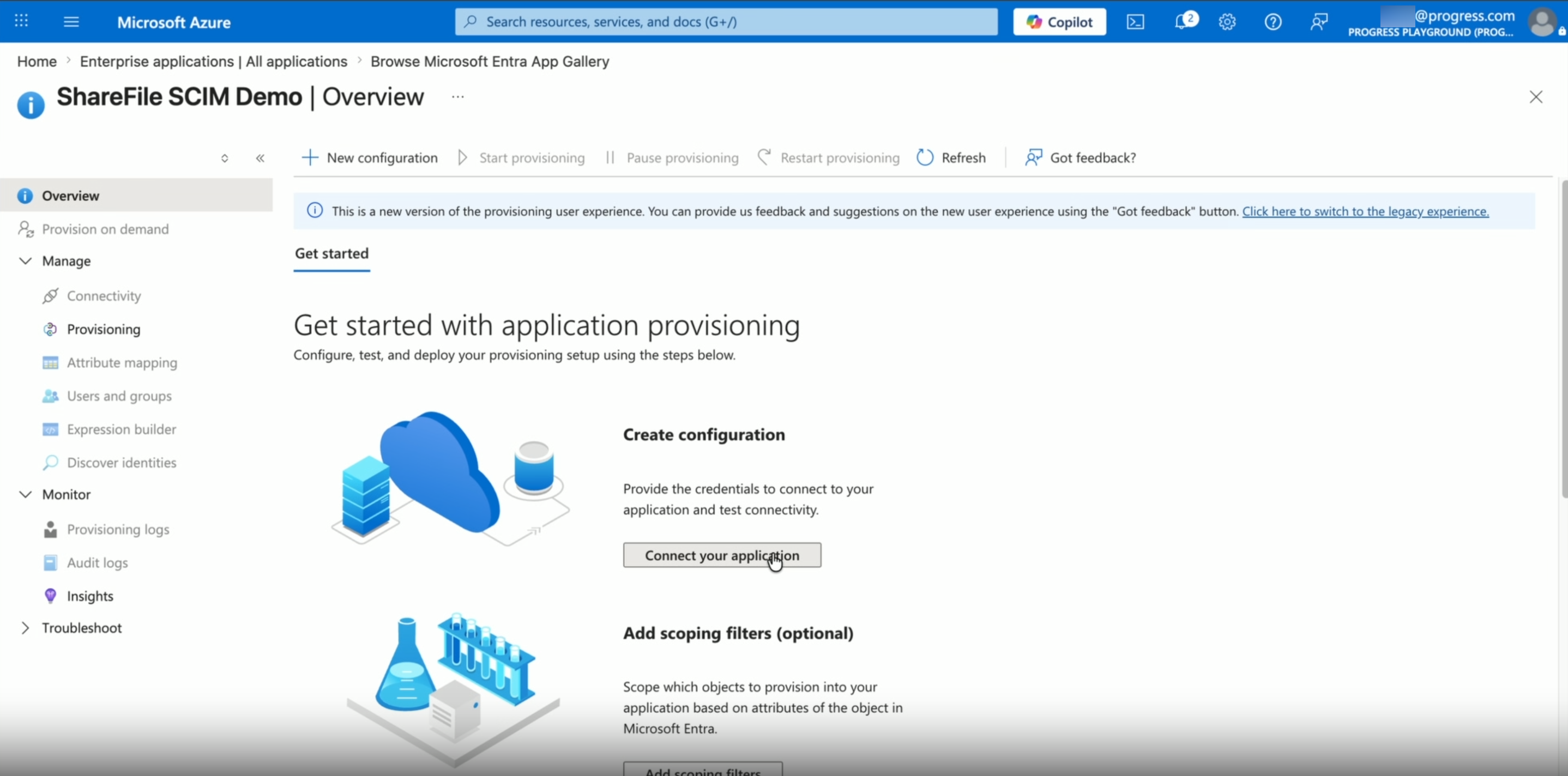 Provisioning landing page