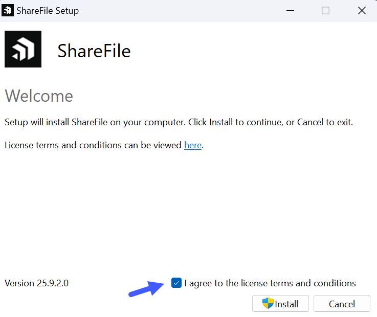 ShareFile for Win url screen