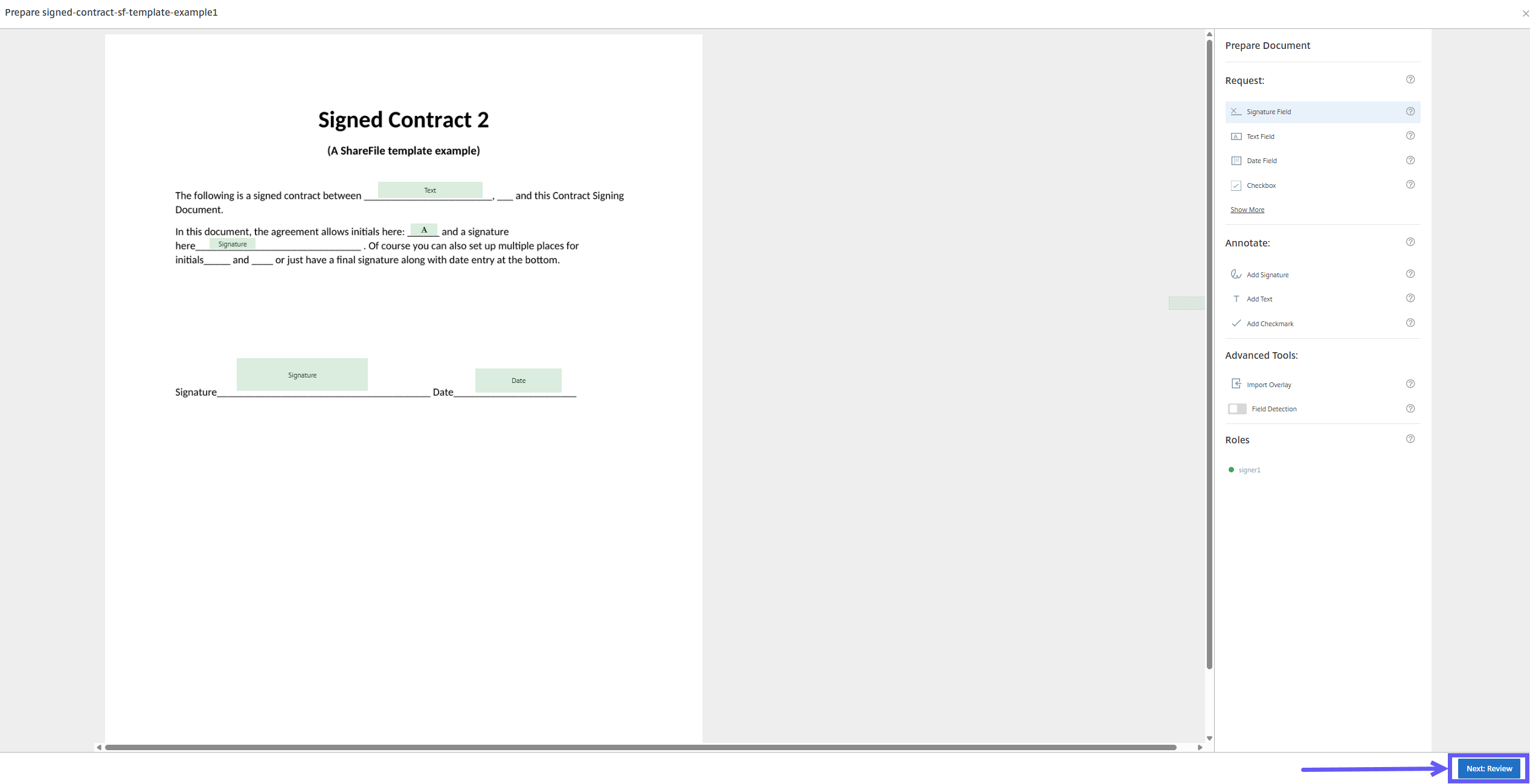 Set up fields for signing