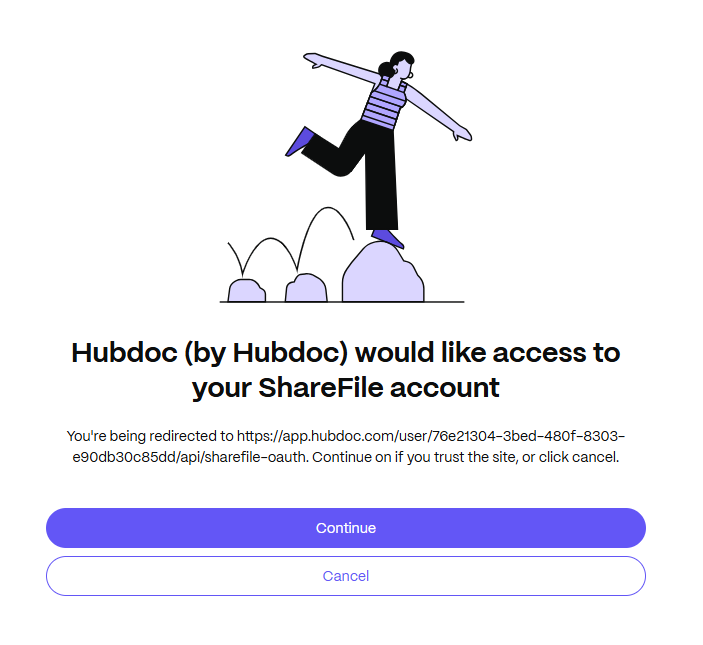 ShareFile authorization screen requesting access for Hubdoc