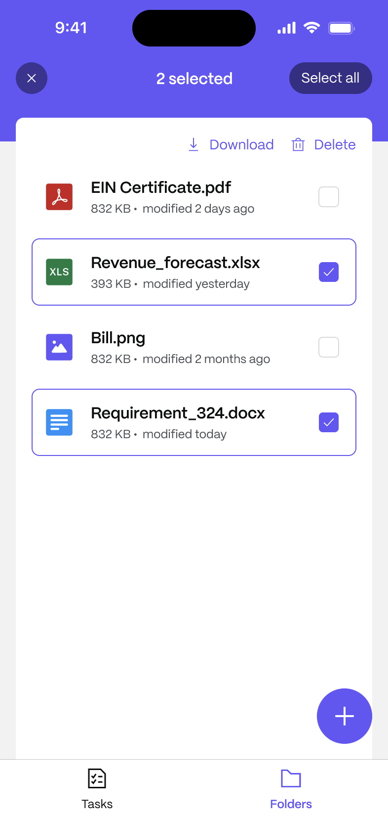 ShareFile for Clients – bulk select