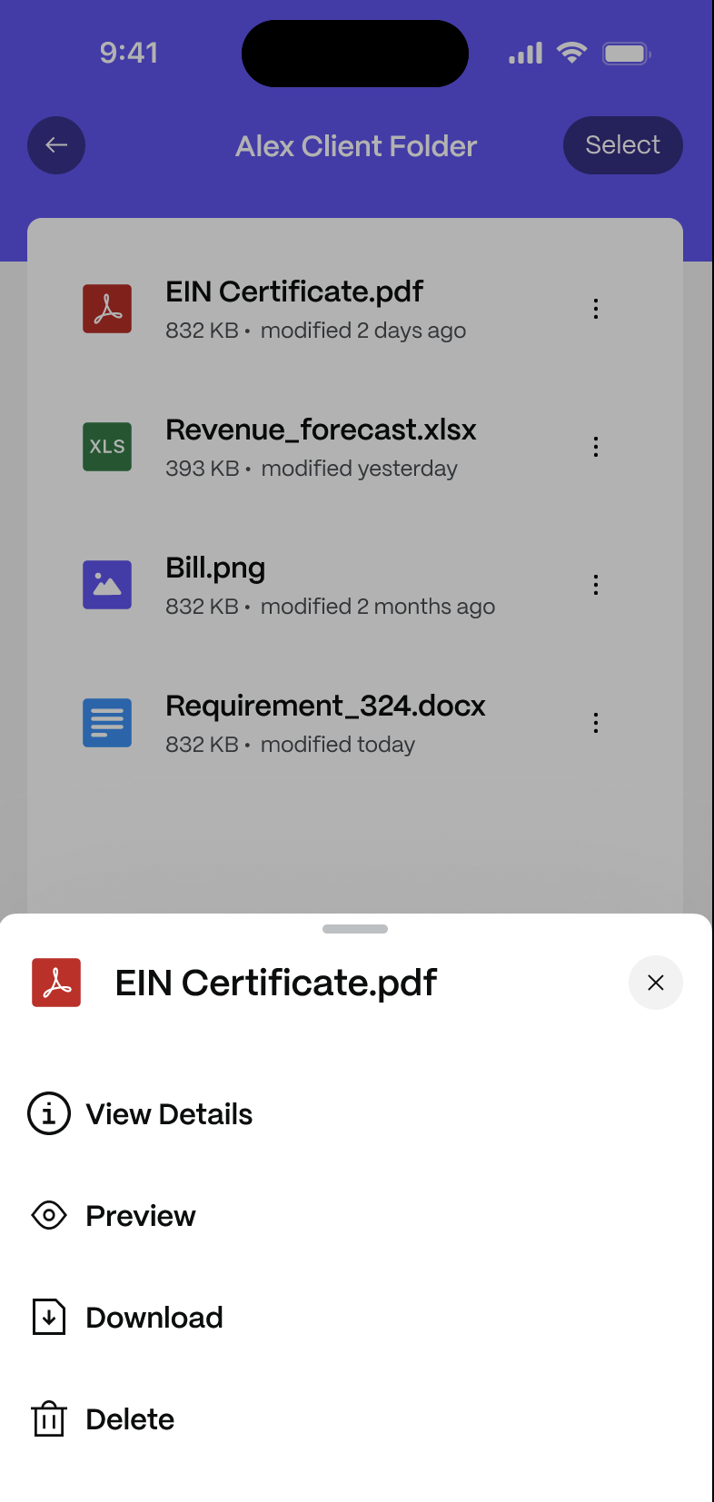 ShareFile for Clients – file actions