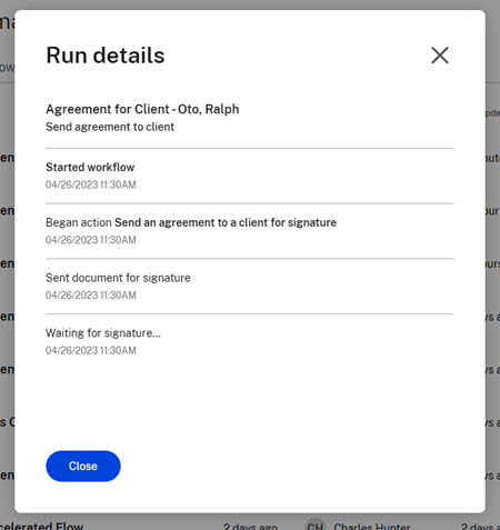 Automated workflow run details