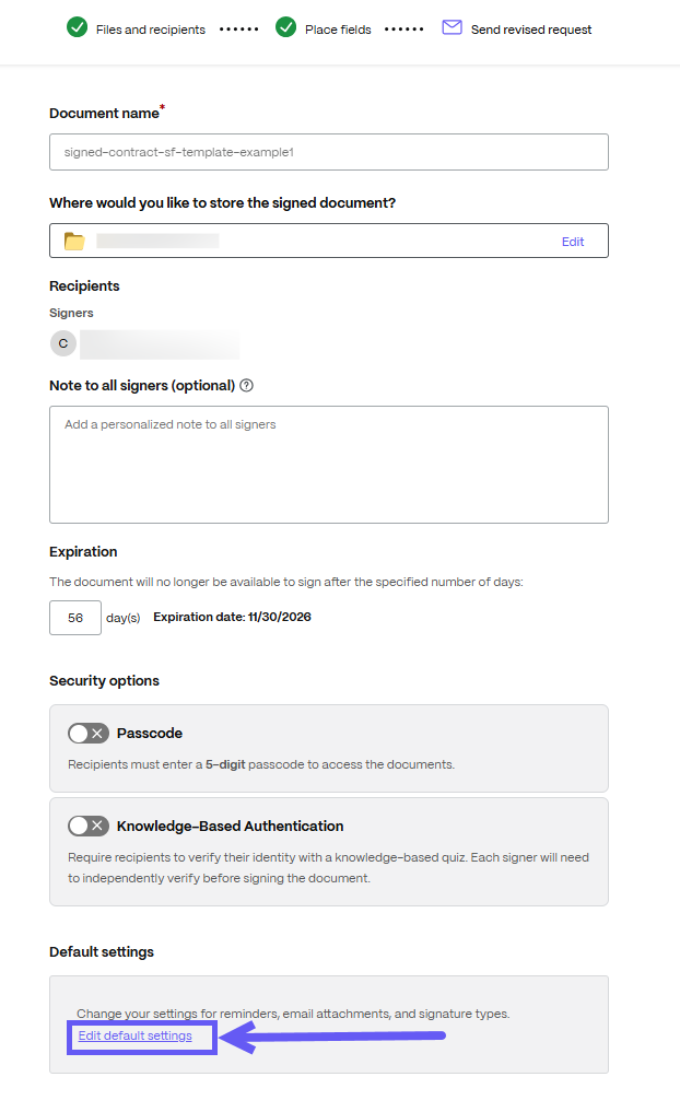 Edit default settings