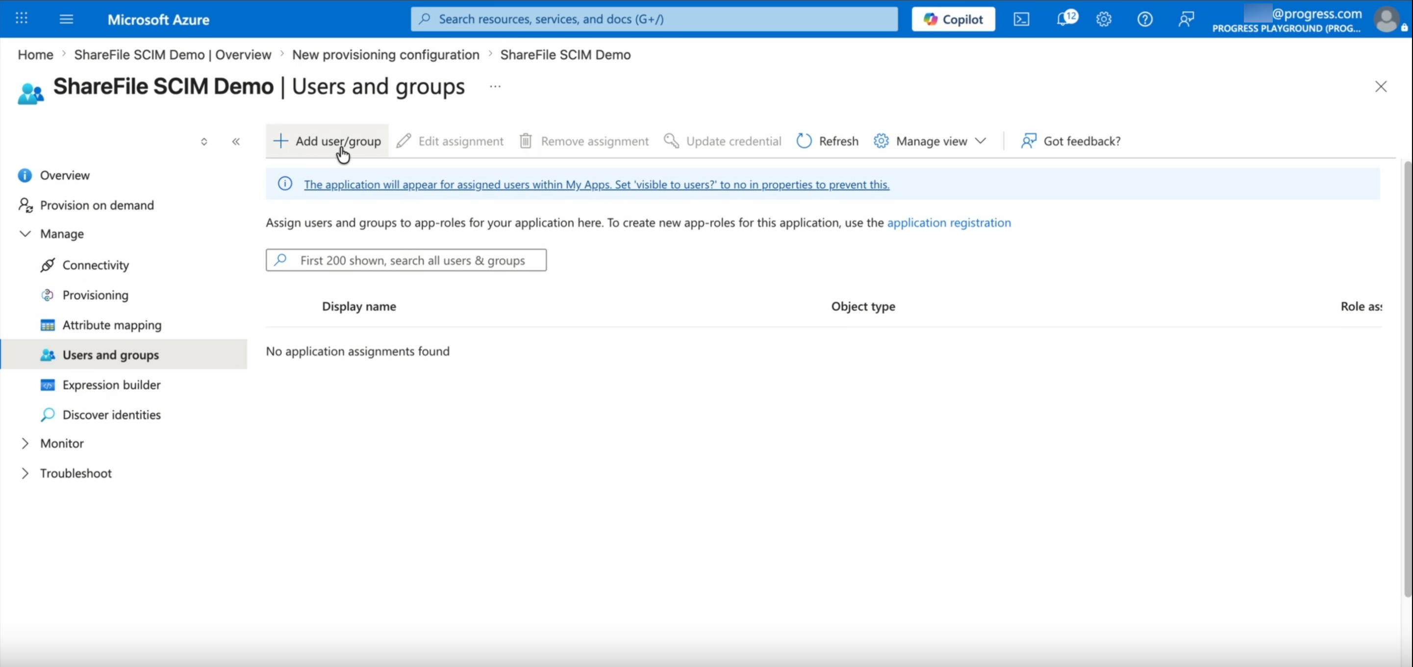 Users and groups page