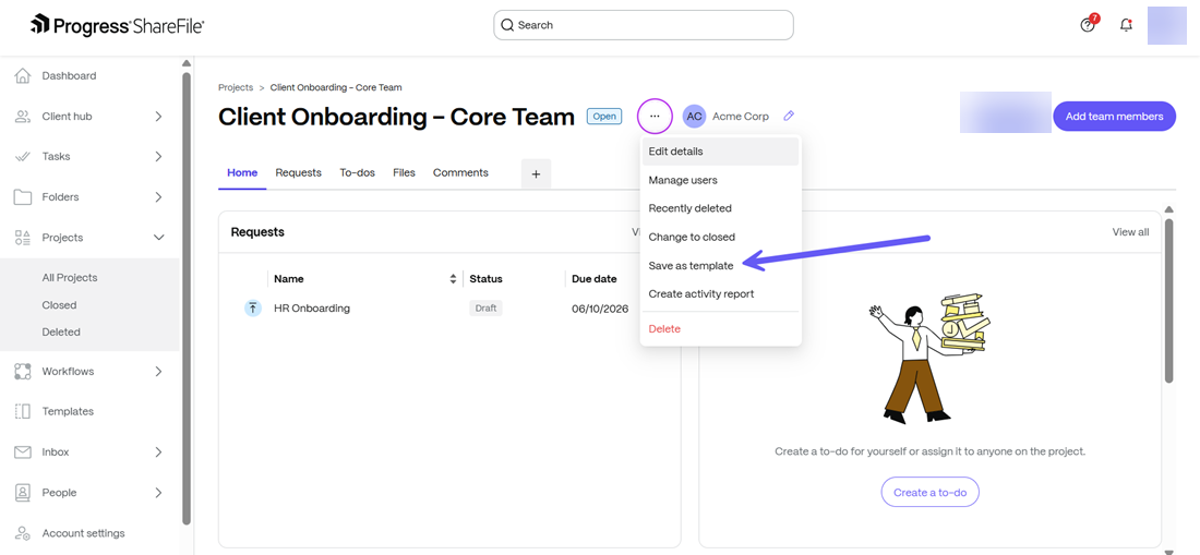 Save existing project as project template