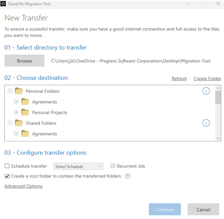 Select a source and destination