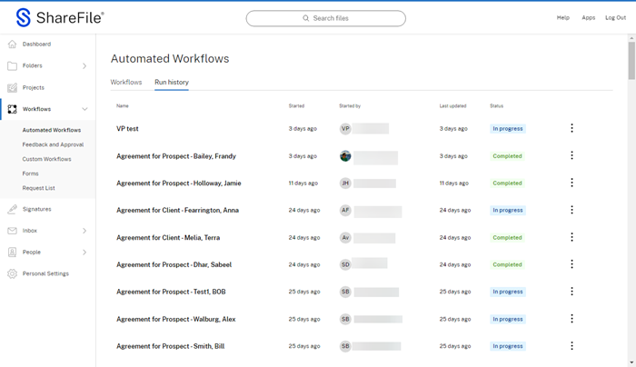 Automated workflow run history