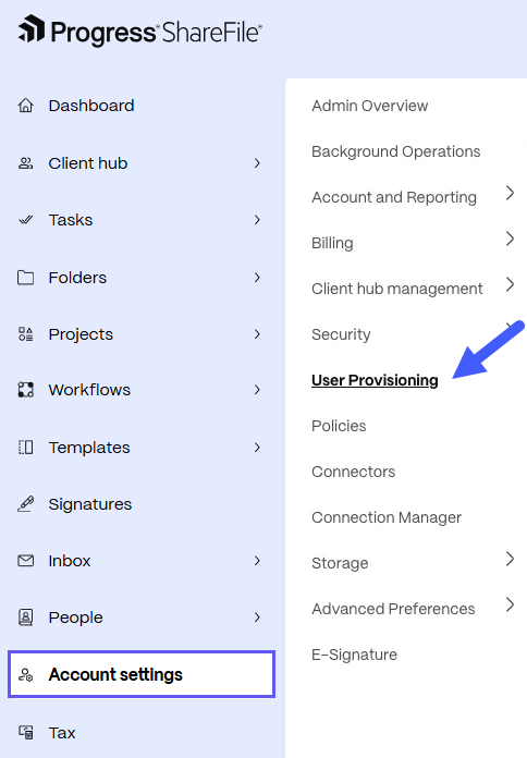 User Provisioning in Account Settings