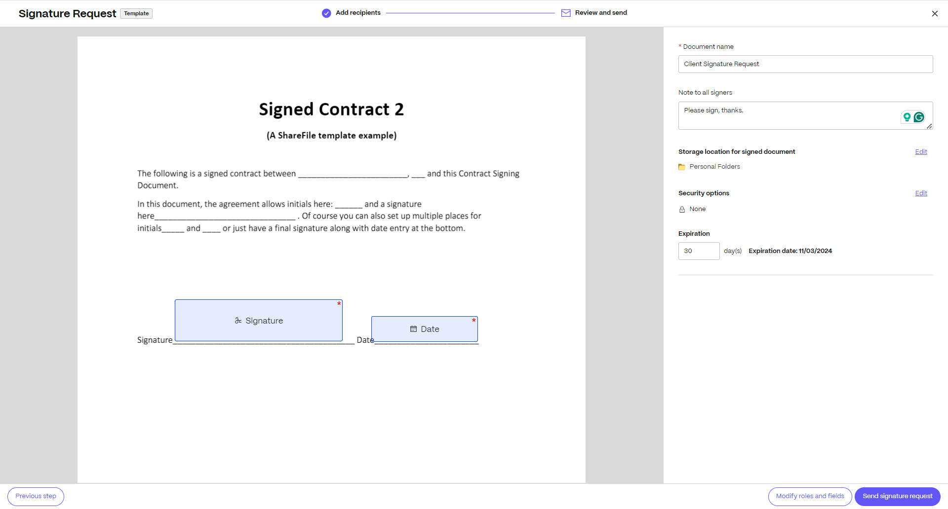 SF send signature