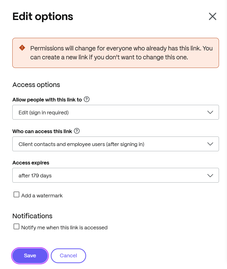 Edit options