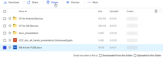 delete file ShareFile for Windows