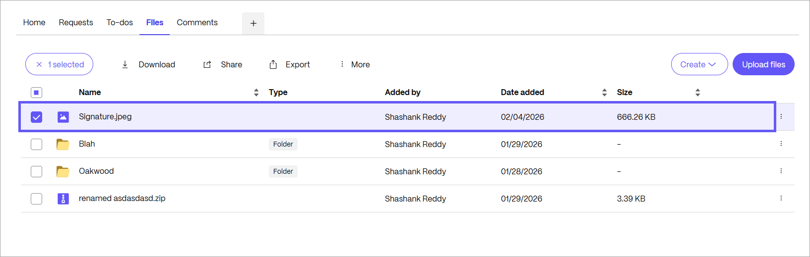 Web interface – upload complete