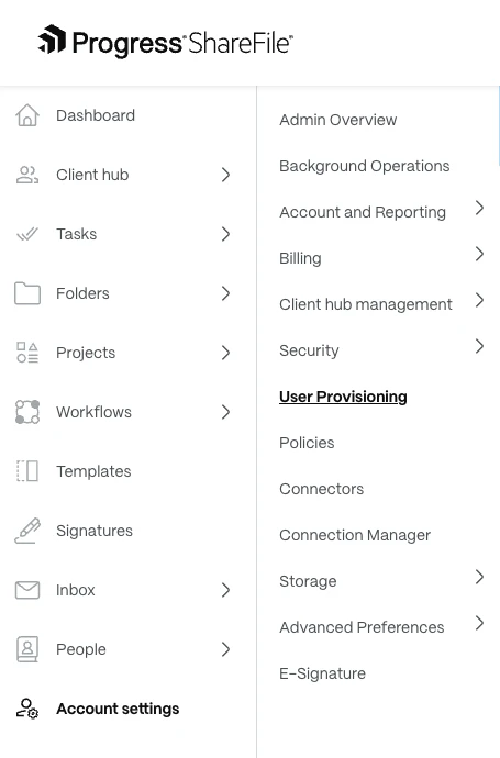 User Provisioning in Account Settings