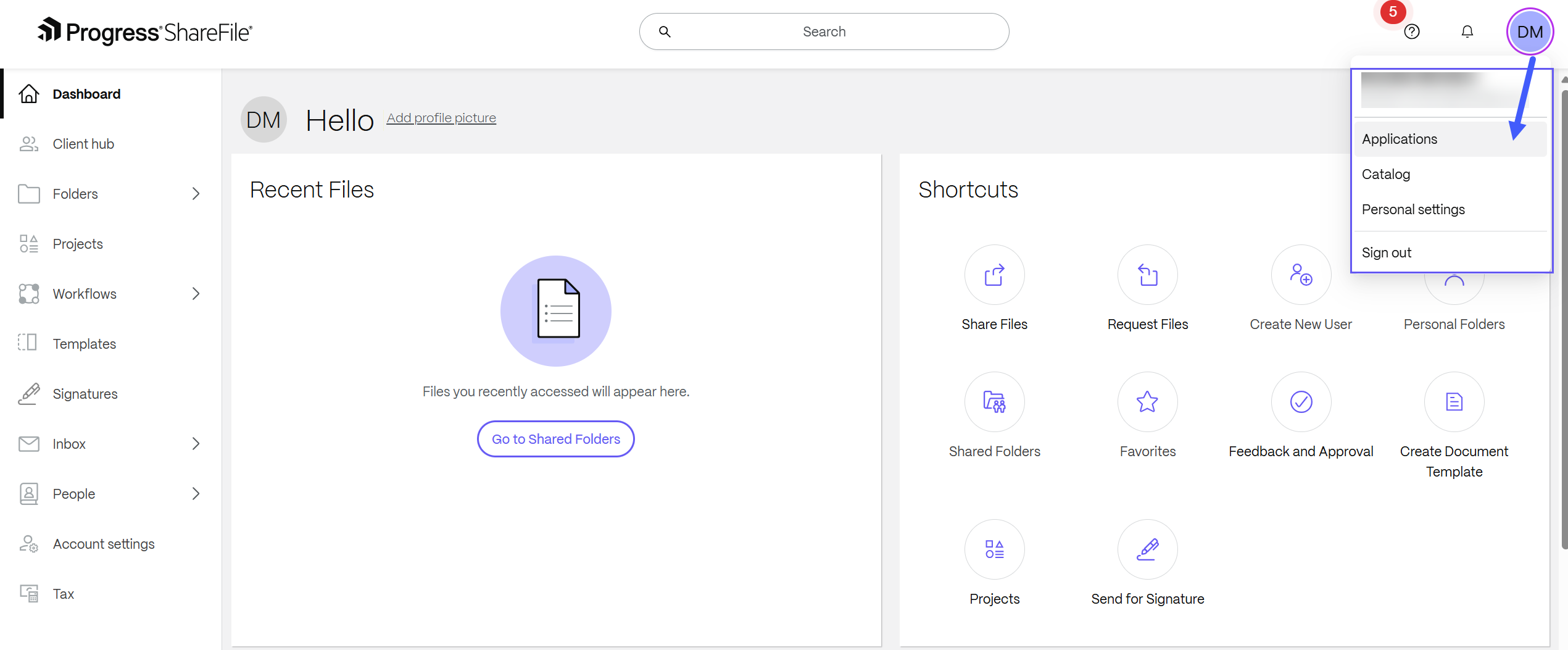 User menu