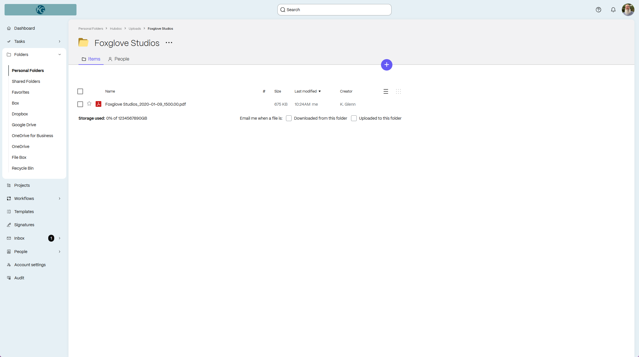 ShareFile folder view showing the synced document in the destination folder