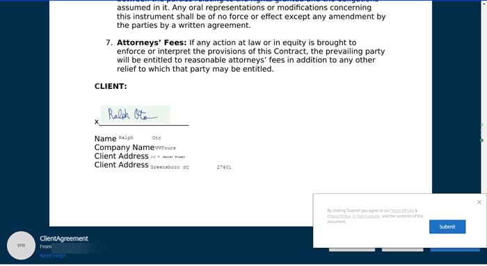 Completed agreement