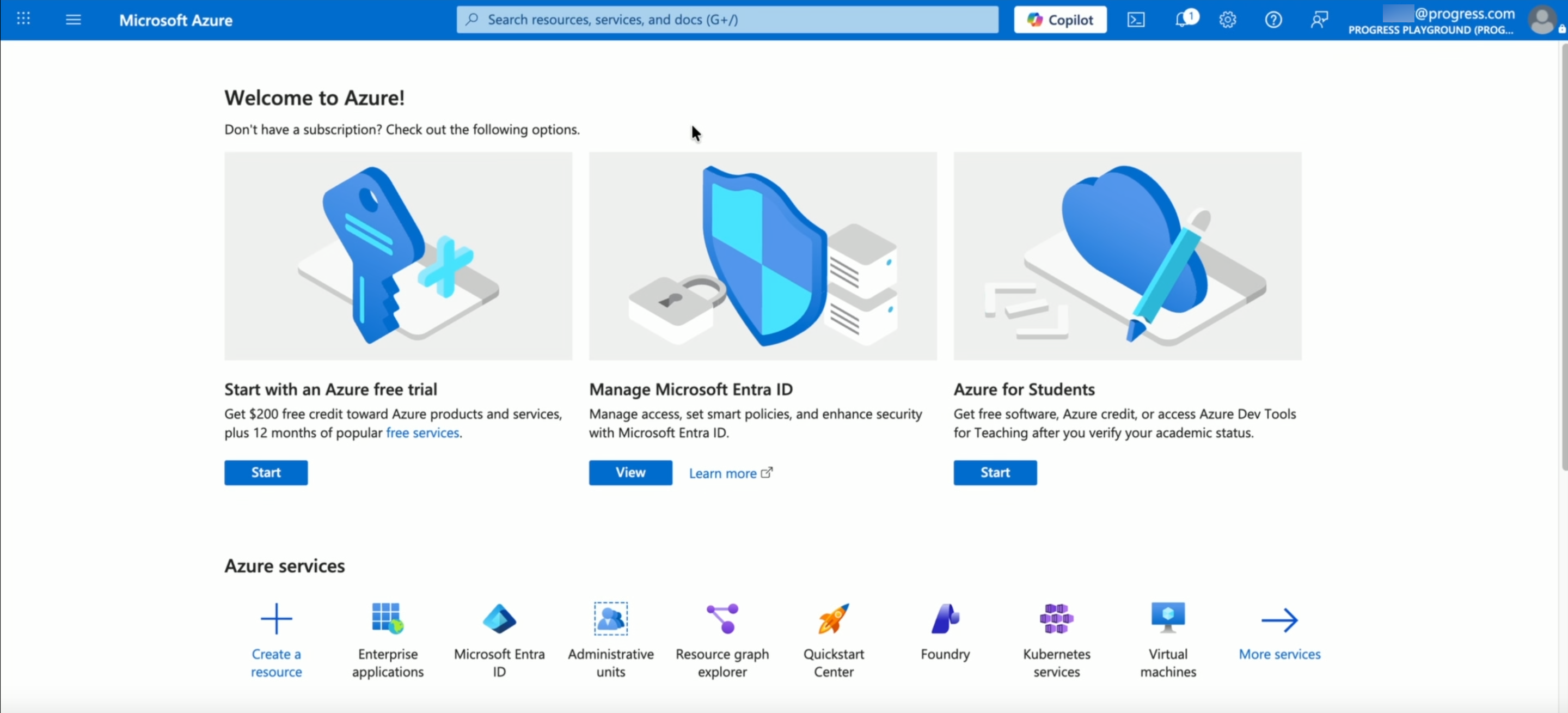 Azure portal home page