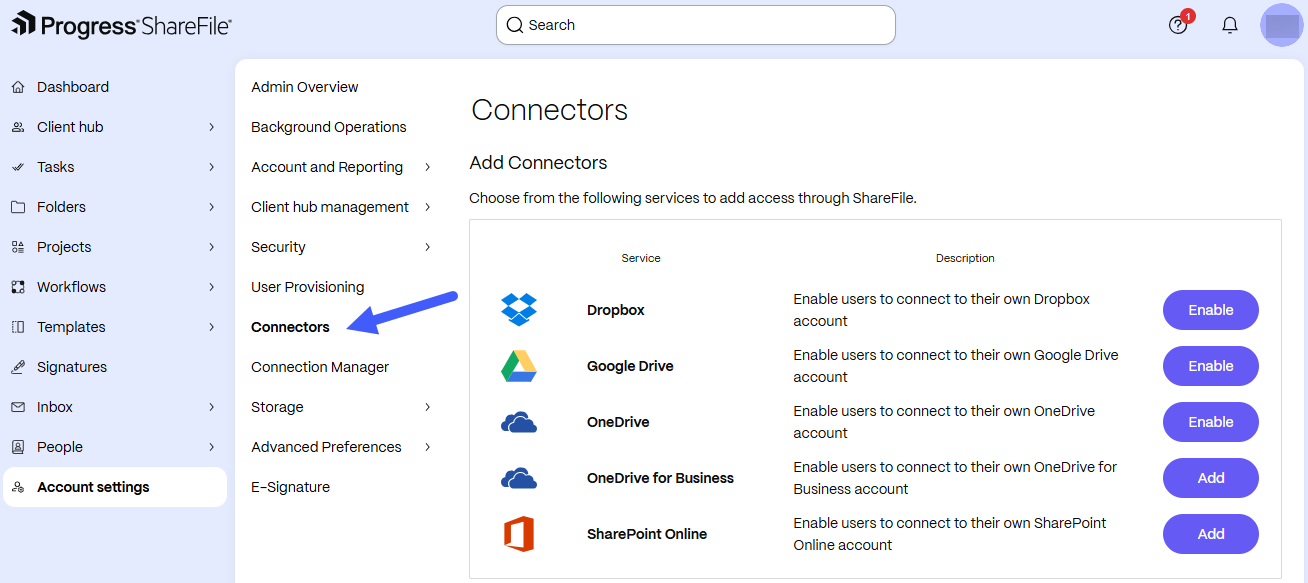 Connector dashboard