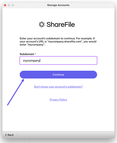 ShareFile for Mac url screen 5